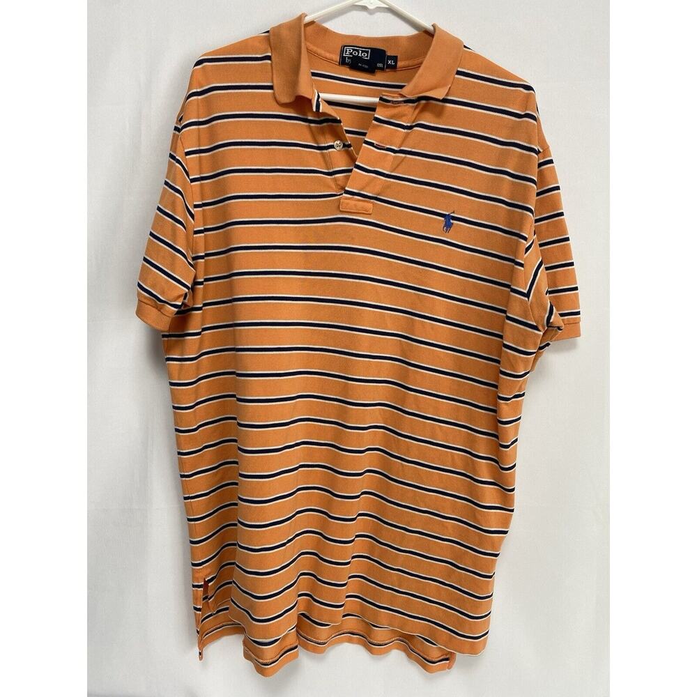 Polo Ralph Lauren Mens Short Sleeve Shirt Size XL 100% Cotton Orange, BlueStripe